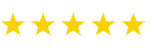 Five gold stars in a row representing a five-star rating.